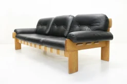 Pamono Oak and Leather Africa Armchairs and Sofa by Esko Pajamies for Asko Oy, 1970s, Set of 3