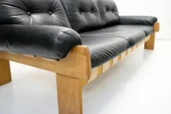 Pamono Oak and Leather Africa Armchairs and Sofa by Esko Pajamies for Asko Oy, 1970s, Set of 3