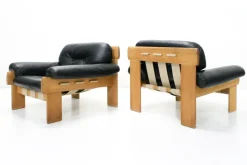 Pamono Oak and Leather Africa Armchairs and Sofa by Esko Pajamies for Asko Oy, 1970s, Set of 3
