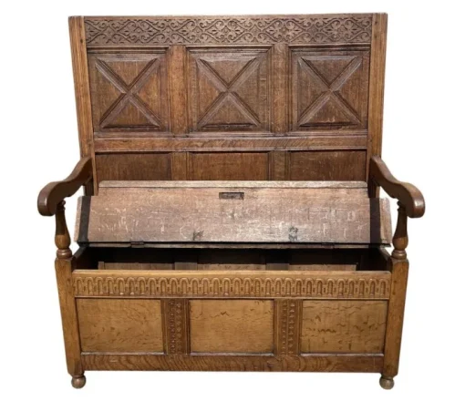 Pamono Oak Storage Bench, 19th Century
