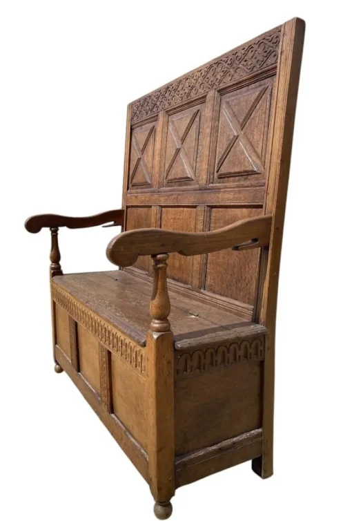 Pamono Oak Storage Bench, 19th Century