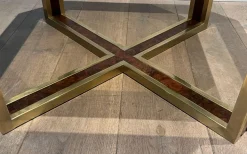 Pamono Octagonal Burl Walnut and Brass Coffee Table, 1970s Discount