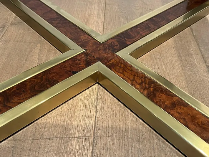 Pamono Octagonal Burl Walnut and Brass Coffee Table, 1970s Discount