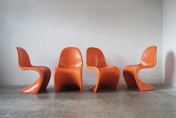 Pamono Orange Panton Chairs by Verner Panton for Herman Miller, 1970s, Set of 4 Clearance