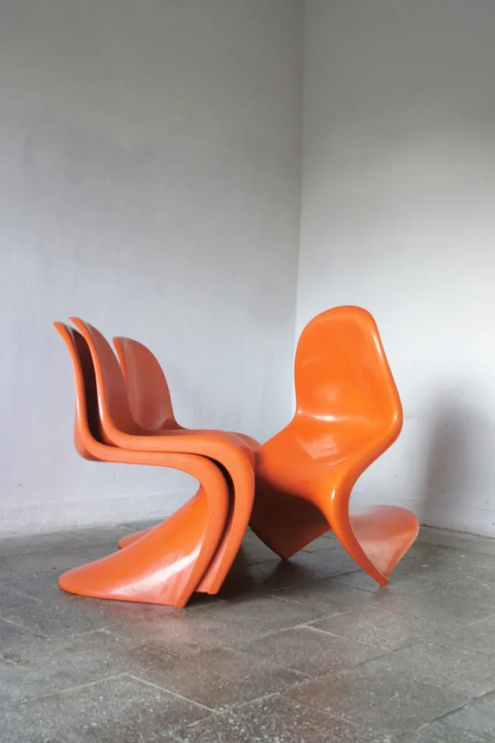 Pamono Orange Panton Chairs by Verner Panton for Herman Miller, 1970s, Set of 4 Clearance