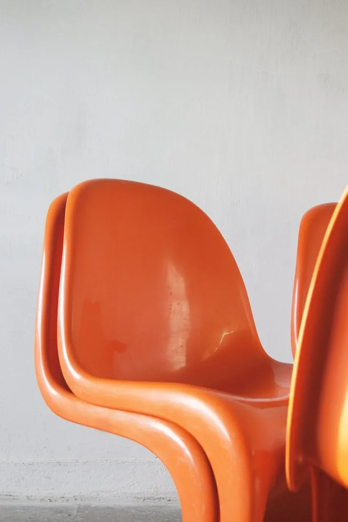 Pamono Orange Panton Chairs by Verner Panton for Herman Miller, 1970s, Set of 4 Clearance