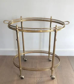 Pamono Oval Brass Rolling Table with Removable Top by Maison Jansen Sale
