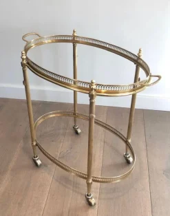 Pamono Oval Brass Rolling Table with Removable Top by Maison Jansen Sale