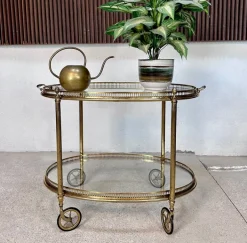Pamono Oval Serving Cart in Brass and Glass, Italy, 1950s Outlet