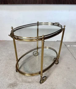 Pamono Oval Serving Cart in Brass and Glass, Italy, 1950s Outlet