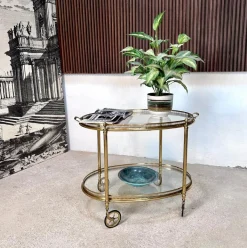 Pamono Oval Serving Cart in Brass and Glass, Italy, 1950s Outlet