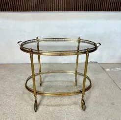 Pamono Oval Serving Cart in Brass and Glass, Italy, 1950s Outlet