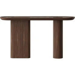 Pamono Oval Walnut Wood Console with Inserted White Marble Top by Ultramobili New