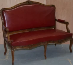 Pamono Oxblood Leather French Salon Armchairs & Sofa, Set of 3