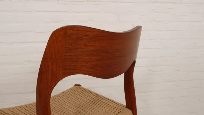 Pamono Papercord & Teak Model 71 Dining Chair by Niels Otto Møller for J.L. Møllers, 1960s Best