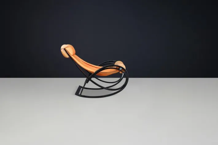 Pamono Patinated Cognac Leather Sgarsul Rocking Chair by Gae Aulenti for Poltronova, 1960s Online