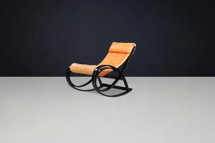 Pamono Patinated Cognac Leather Sgarsul Rocking Chair by Gae Aulenti for Poltronova, 1960s Online