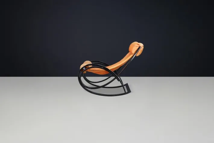 Pamono Patinated Cognac Leather Sgarsul Rocking Chair by Gae Aulenti for Poltronova, 1960s Online