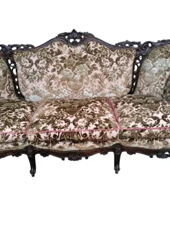 Pamono Piedmontese Baroque Style Sofa and Armchairs in Hand-Carved Wood and Damask Velvet, 1950s, Set of 3 Hot
