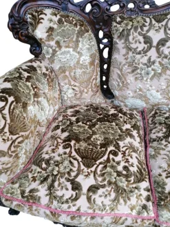 Pamono Piedmontese Baroque Style Sofa and Armchairs in Hand-Carved Wood and Damask Velvet, 1950s, Set of 3 Hot