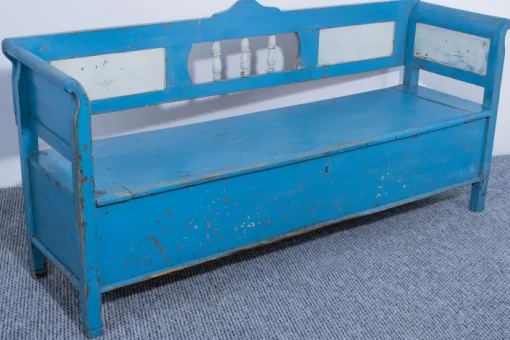 Pamono Pine Box Bench in Blue and White Color, 1910 Hot