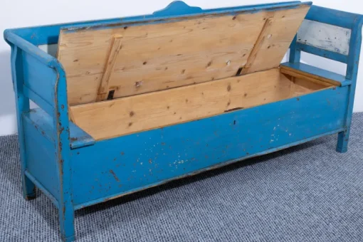 Pamono Pine Box Bench in Blue and White Color, 1910 Hot