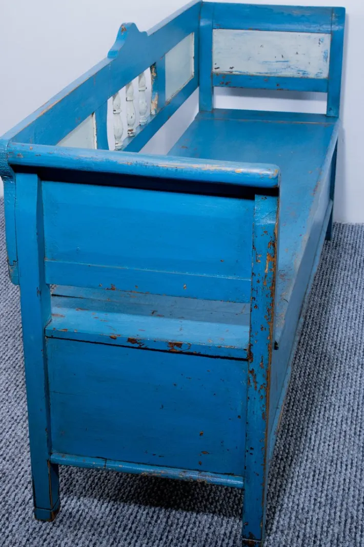 Pamono Pine Box Bench in Blue and White Color, 1910 Hot