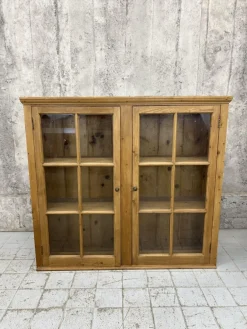 Pamono Pine Glazed Wall Mounted Cabinet, 1920s