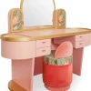 Pamono Pink Bedroom Vanity with Velvet Pouf, Set of 2