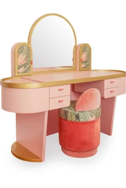 Pamono Pink Bedroom Vanity with Velvet Pouf, Set of 2
