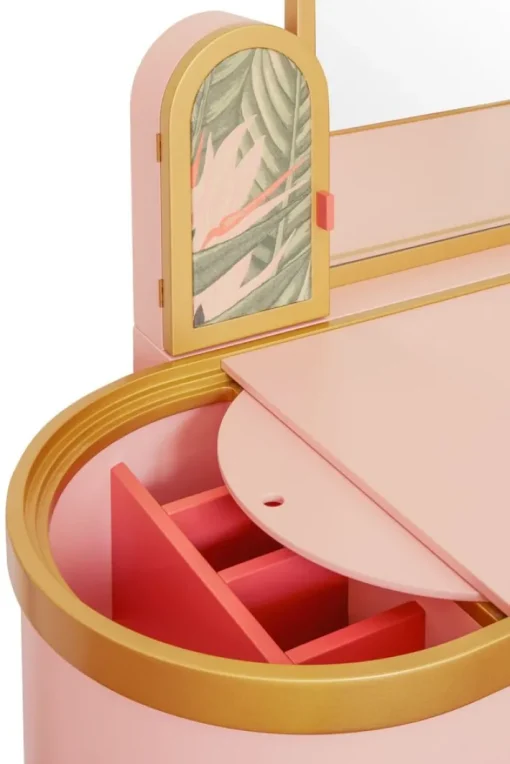 Pamono Pink Bedroom Vanity with Velvet Pouf, Set of 2