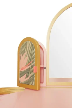 Pamono Pink Bedroom Vanity with Velvet Pouf, Set of 2