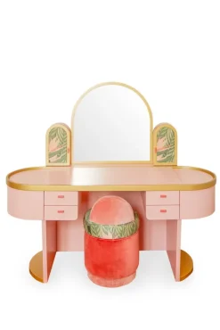 Pamono Pink Bedroom Vanity with Velvet Pouf, Set of 2