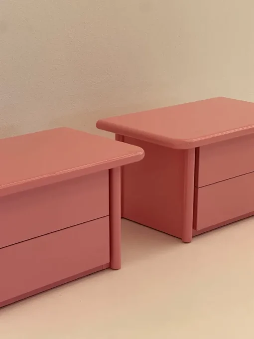 Pamono Pink Lacquered Wooden Bedside Tables, 1980s, Set of 2 Hot