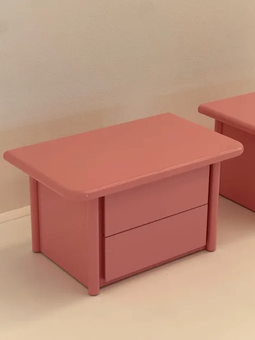 Pamono Pink Lacquered Wooden Bedside Tables, 1980s, Set of 2 Hot