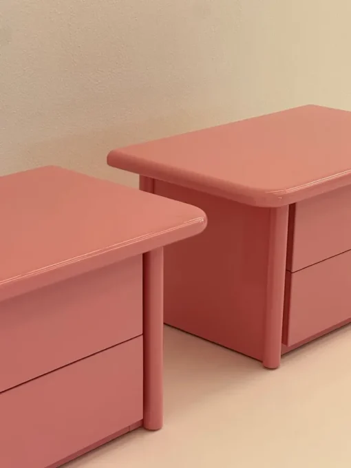 Pamono Pink Lacquered Wooden Bedside Tables, 1980s, Set of 2 Hot