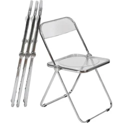 Pamono Plia Folding Chairs in Chrome and Clear Acrylic Glass attributed to Anonima Castelli, Italy, 1970s, Set of 4 New