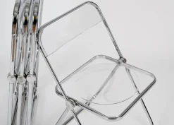 Pamono Plia Folding Chairs in Chrome and Clear Acrylic Glass attributed to Anonima Castelli, Italy, 1970s, Set of 4 New