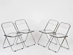 Pamono Plia Folding Chairs in Chrome and Clear Acrylic Glass attributed to Anonima Castelli, Italy, 1970s, Set of 4 New