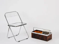 Pamono Plia Folding Chairs in Chrome and Clear Acrylic Glass attributed to Anonima Castelli, Italy, 1970s, Set of 4 New