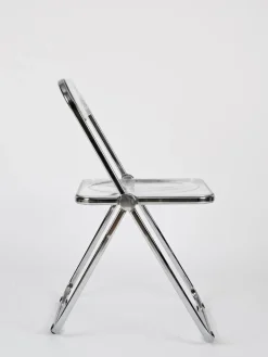 Pamono Plia Folding Chairs in Chrome and Clear Acrylic Glass attributed to Anonima Castelli, Italy, 1970s, Set of 4 New