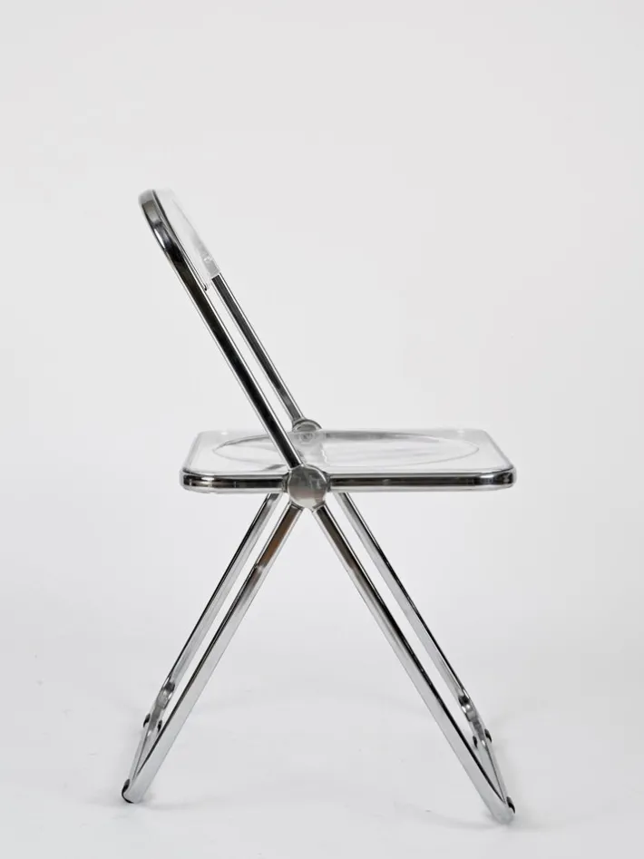 Pamono Plia Folding Chairs in Chrome and Clear Acrylic Glass attributed to Anonima Castelli, Italy, 1970s, Set of 4 New