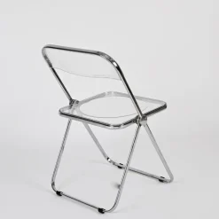 Pamono Plia Folding Chairs in Chrome and Clear Acrylic Glass attributed to Anonima Castelli, Italy, 1970s, Set of 4 New