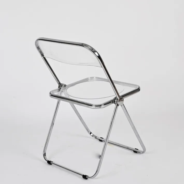 Pamono Plia Folding Chairs in Chrome and Clear Acrylic Glass attributed to Anonima Castelli, Italy, 1970s, Set of 4 New