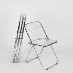 Pamono Plia Folding Chairs in Chrome and Clear Acrylic Glass attributed to Anonima Castelli, Italy, 1970s, Set of 4 New