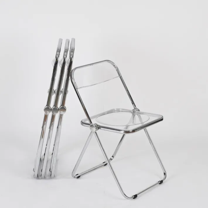 Pamono Plia Folding Chairs in Chrome and Clear Acrylic Glass attributed to Anonima Castelli, Italy, 1970s, Set of 4 New
