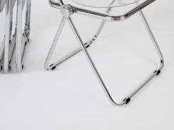 Pamono Plia Folding Chairs in Chrome and Clear Acrylic Glass attributed to Anonima Castelli, Italy, 1970s, Set of 4 New