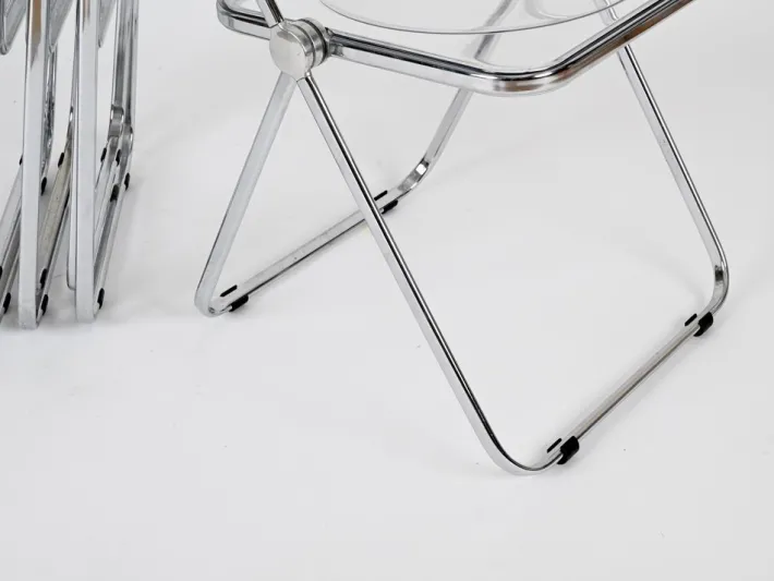 Pamono Plia Folding Chairs in Chrome and Clear Acrylic Glass attributed to Anonima Castelli, Italy, 1970s, Set of 4 New