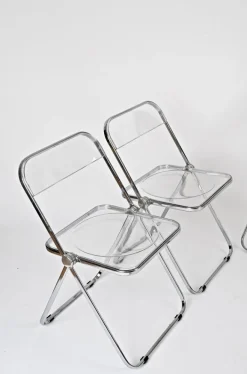 Pamono Plia Folding Chairs in Chrome and Clear Acrylic Glass attributed to Anonima Castelli, Italy, 1970s, Set of 4 New