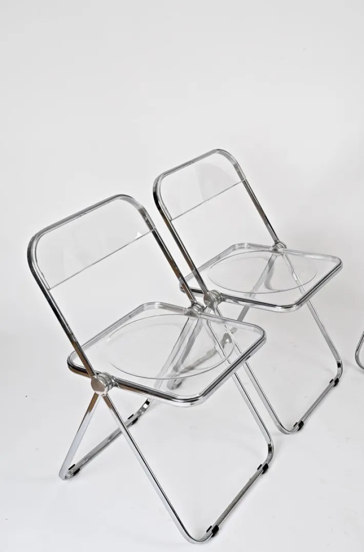 Pamono Plia Folding Chairs in Chrome and Clear Acrylic Glass attributed to Anonima Castelli, Italy, 1970s, Set of 4 New
